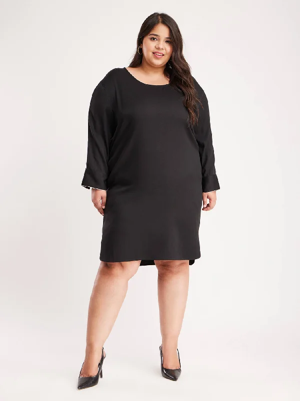 Price Drop Drop Shoulder Shift Dress - Black