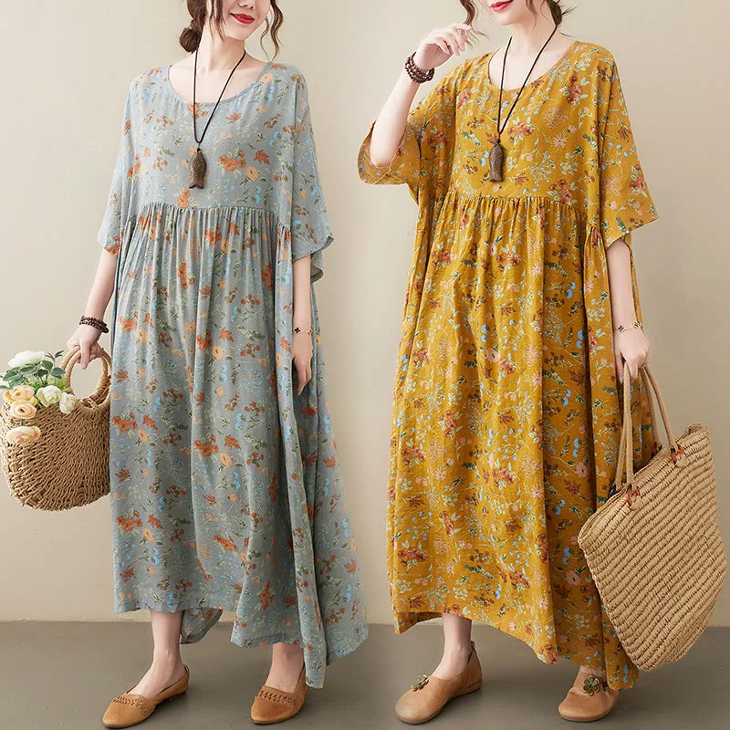 Instant Savings Plus Size Floral Babydoll Midi Dress