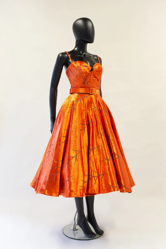 Firebird - Orange Vintage Brocade Midi Dress