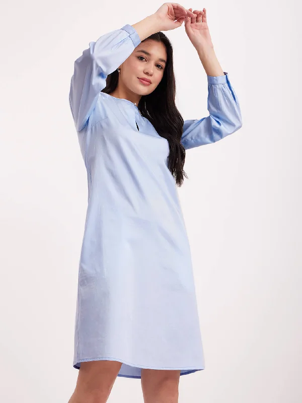 TIME-Limited Offer Cotton Raglan Sleeve Dress - Blue