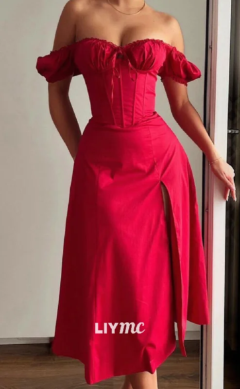 Today's Special LP2086 - Off-Shoulder Strapless Sleek Satin Red A-Line Prom Dress