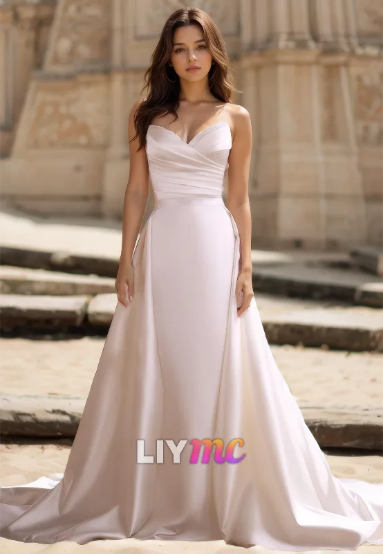 Unbeatable Prices V-Neck Sleeveless Sleek Pleated Mermaid Sweep Strain Wedding Dress Unbeatable Prices V-Neck Sleeveless Sleek Pleated Mermaid Sweep Strain Wedding Dress
