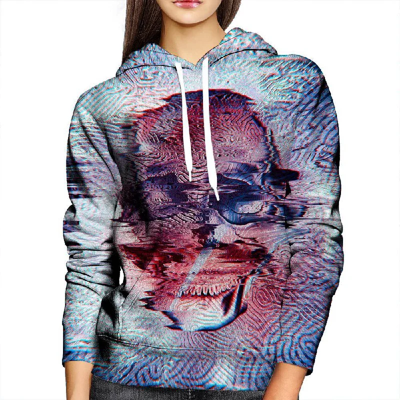 Deal Dash White Glitch Skull Womens Hoodie