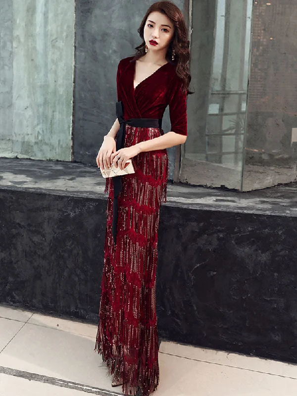 One-DAY Sale Amazing Evening Dress Sheath V Neck Velour Floor Length Sash Social Party Dresses One-DAY Sale Amazing Evening Dress Sheath V Neck Velour Floor Length Sash Social Party Dresses