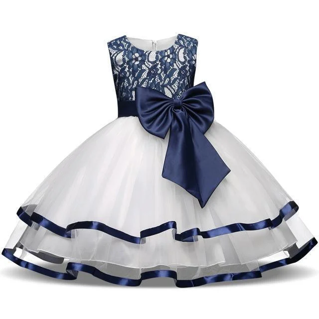 Great Bargains Girls Dress Princess Lace Flower Girl Dress 4-10 Years Blue White