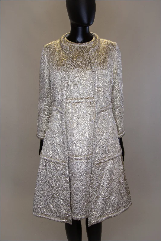 Weekend Deal Vintage 1960s Gold Silk Dress and Coat Suit