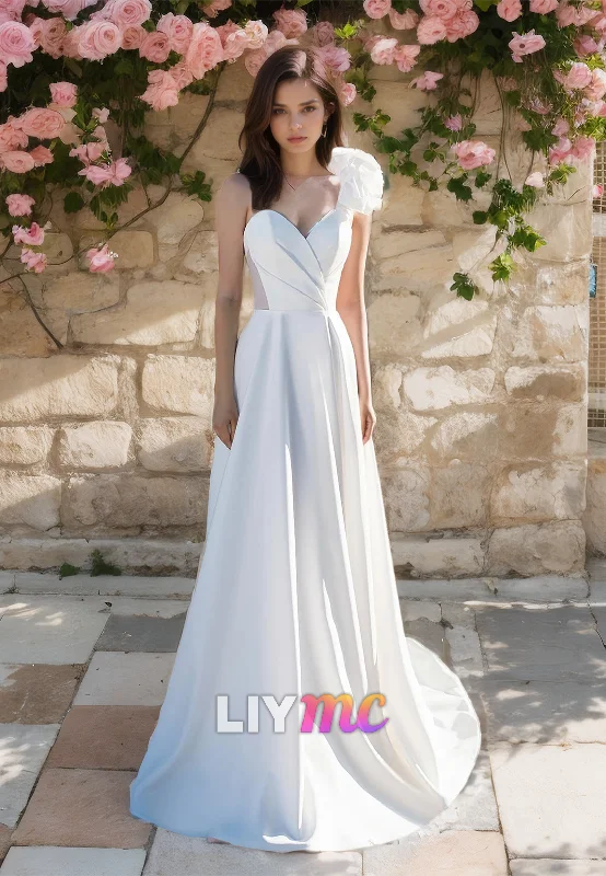 Super Bargain V-Neck Sleeveless Ruffled Pleated Sleek A-Line Wedding Dress