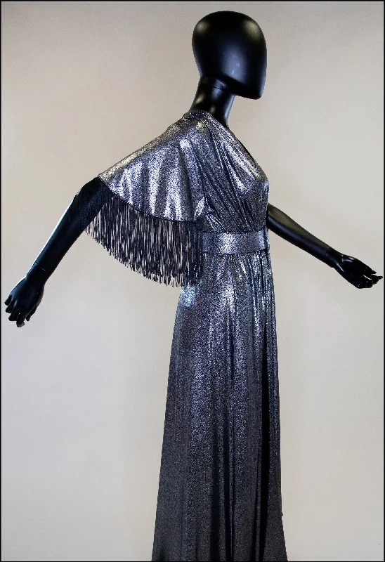 Vampilion - Metallic Silver Fringed Maxi Dress