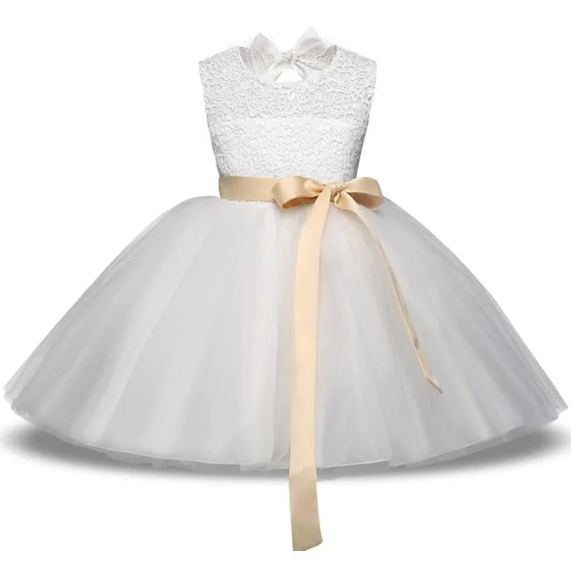 Buy More, Save More Girls Dress Princess White Lace Flower Girl Dress 4-10 Years