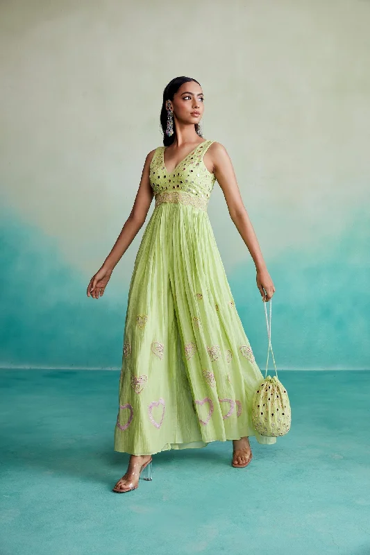 Exclusive Access Citrine jumpsuit - Lime Hand embroidered gathered Jumpsuit