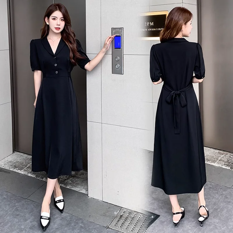 Huge Discounts Plus Size Black Midi Shirt Dress