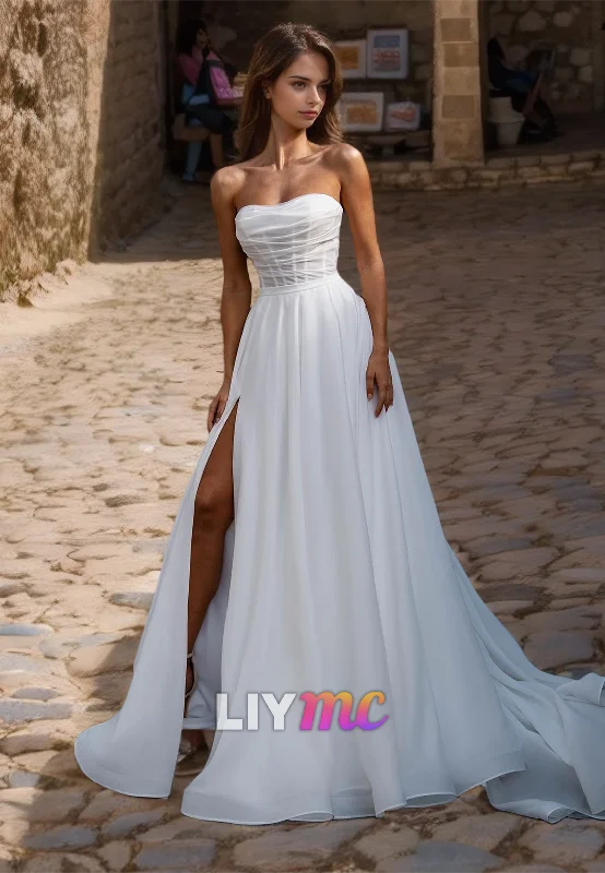 Savings Galore Sweetheart Sleeveless Pleated Side Slit A-Line Wedding Dress