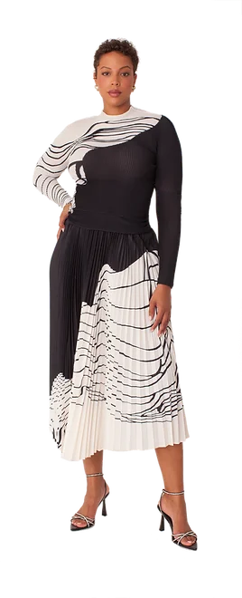 Massive Deals Diana Knit Printed Top and Pleated Skirt Set