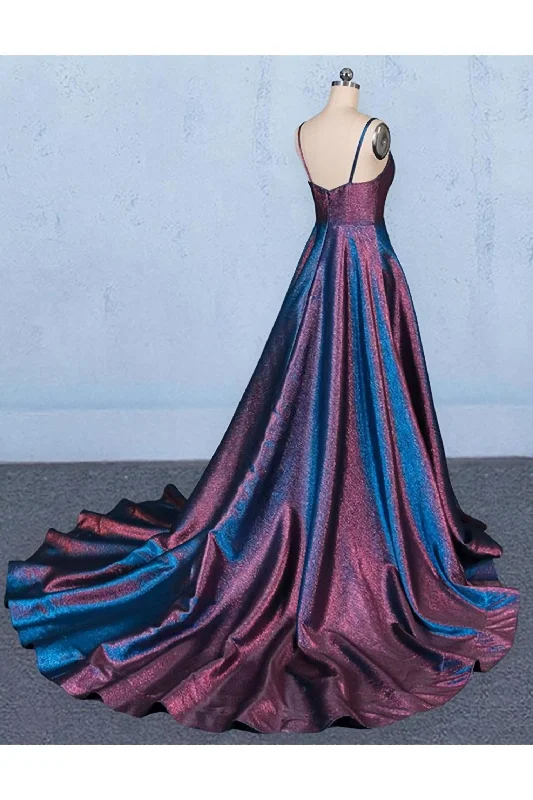 Major Savings A Line V Neck Sleeveless Prom Dress, Spaghetti Straps Long Evening Dresses
