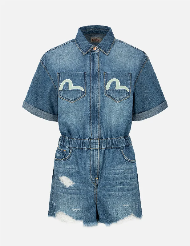 Mega Sale Seagull Print Denim Jumpsuit