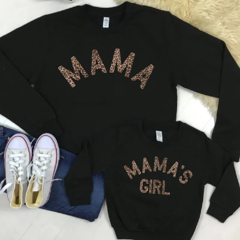 Mama & Mama's Girl Leopard Sweatshirts Black (MRK X)