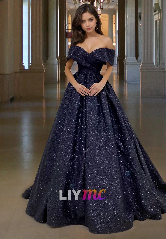 Limited Time Offer Off-Shoulder Strapless Pleated A-Line Sparkly Prom Dress