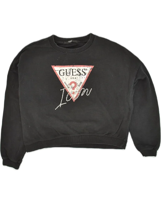 Overstock GUESS Womens Crop Graphic Sweatshirt Jumper UK 14 Medium Black Cotton
