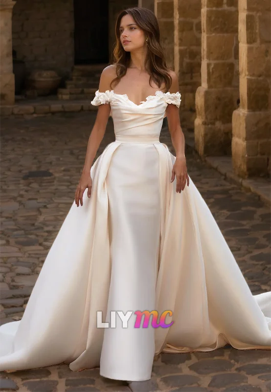 Today’s Deal Off-Shoulder Strapless Floral Embellished Sleek Satin Removable Train Mermaid Dress Today’s Deal Off-Shoulder Strapless Floral Embellished Sleek Satin Removable Train Mermaid Dress