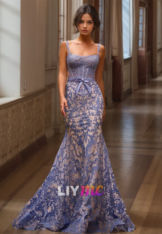 Daily Deals Scoop Spaghetti Straps Appliques Mermaid Prom Dress