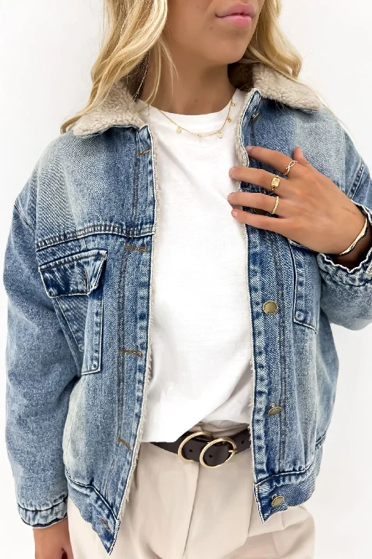 Take Advantage James Denim Sherpa Jacket Mid Blue