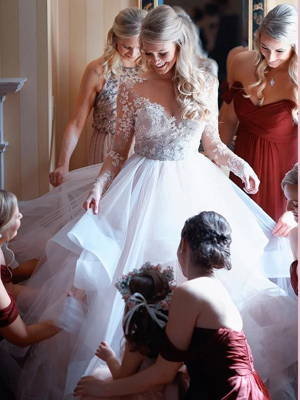 The Best Prices Open Back Romantic Wedding Dresses Bateau Neckline Long Sleeve Asymmetrical Bridal Gowns NAY013