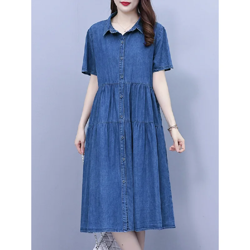 Big Discounts Plus Size Denim Tier Shirt Dress