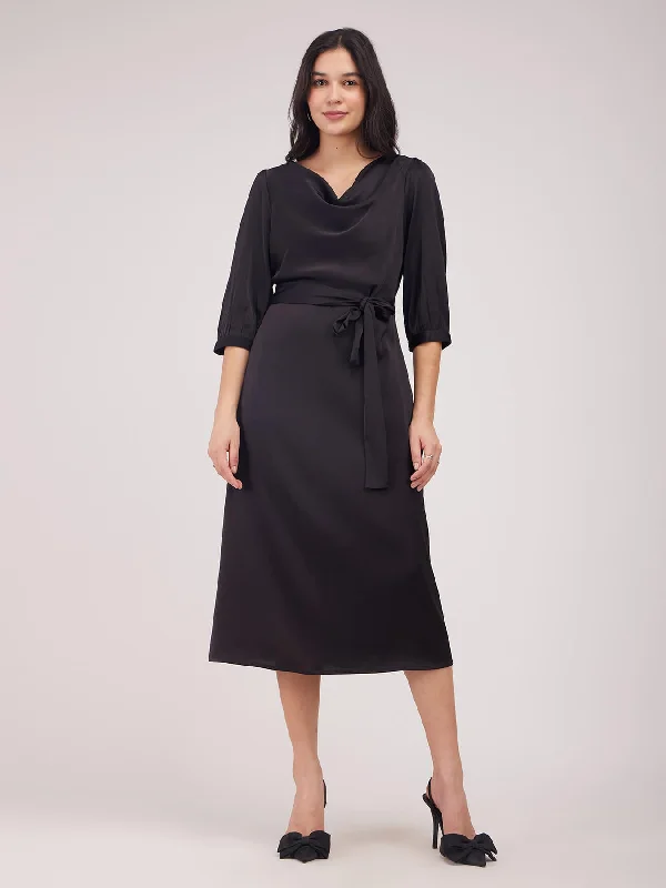 Price Drop Satin Shift Dress - Black