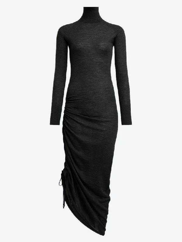 Sheer wool knit draped dress