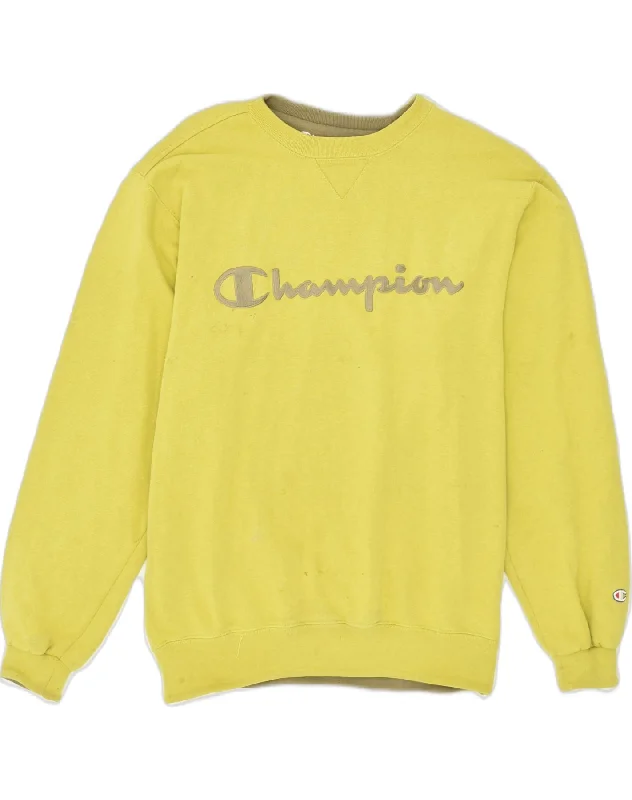 New Deals CHAMPION Womens Graphic Sweatshirt Jumper UK 10 Small Yellow Cotton