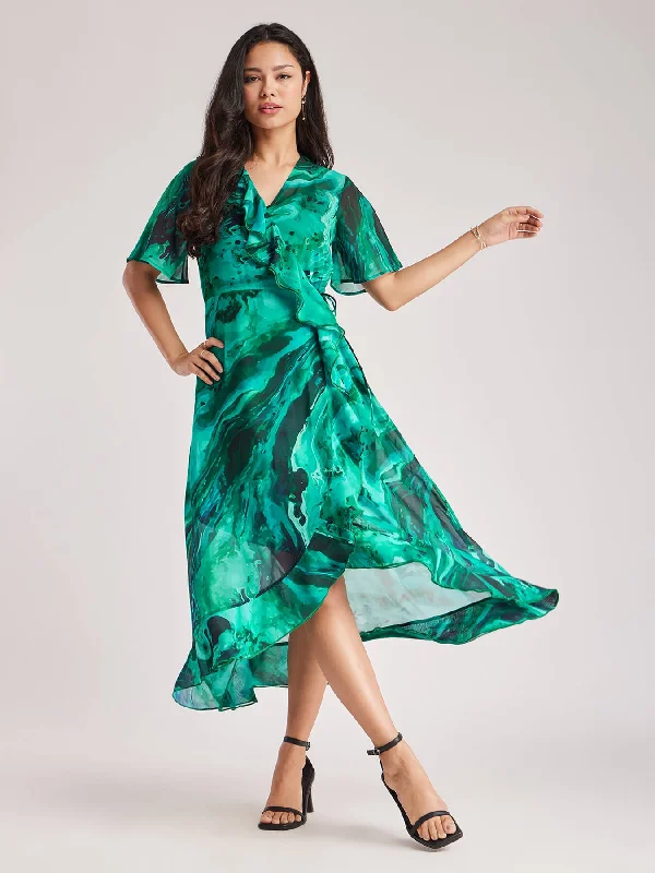 Major Savings Ruffle Wrap Dress - Teal