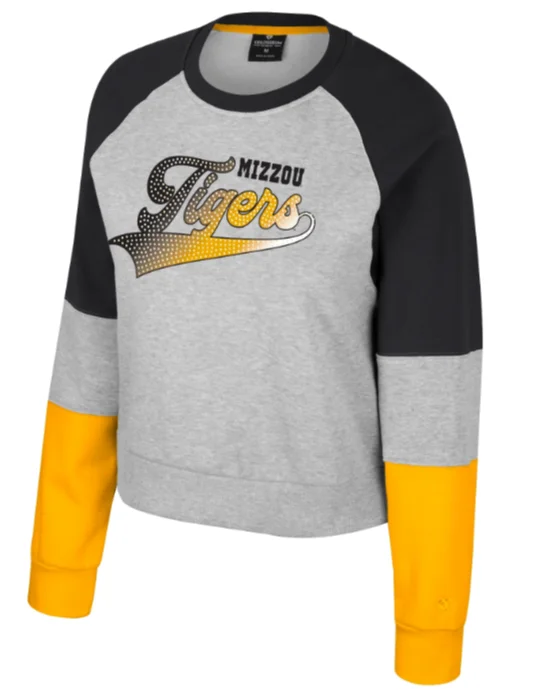 Mizzou Tigers Colosseum Women's Katinka Stud Black and Gold Crew Sweatshirt