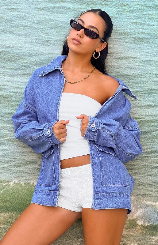Best Seller Abigail Mid Wash Denim Bomber Jacket