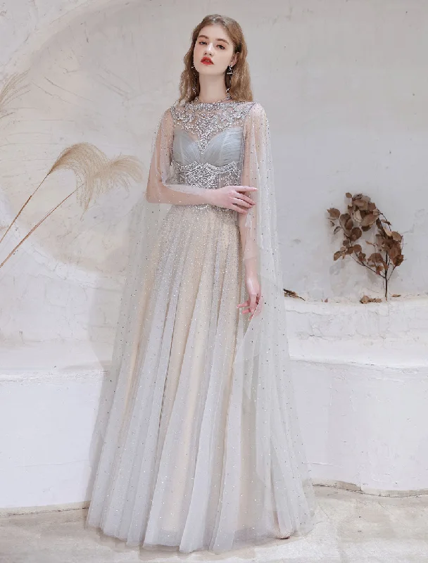 Hurry In Amazing Evening Dress Light Grey A Line Jewel Neck Floor Length Sleeveless Zipper Social Party Dresses Pageant Dress