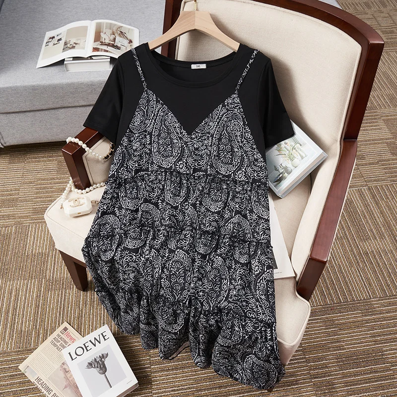TIME-Limited Offer Plus Size Mock 2 Piece Paisley Tier Dress (EXTRA BIG SIZE)