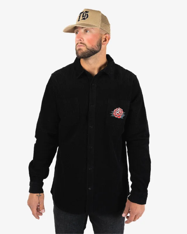Amazing Deals Traditional Cord Button Up - Black