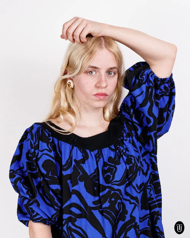 Clearance Items 1980s Yves Saint Laurent Rive Gauche Black and Blue Midi Dress