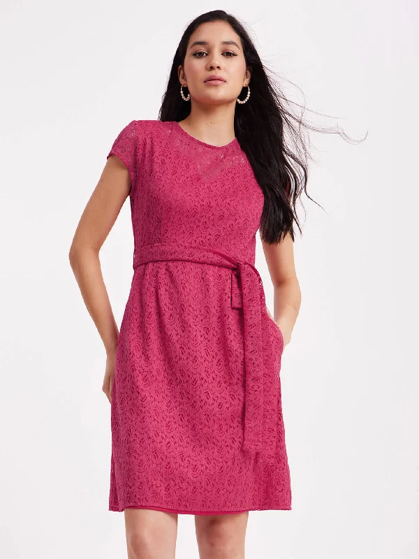 Weekend Special A-Line Lace Dress - Fuchsia