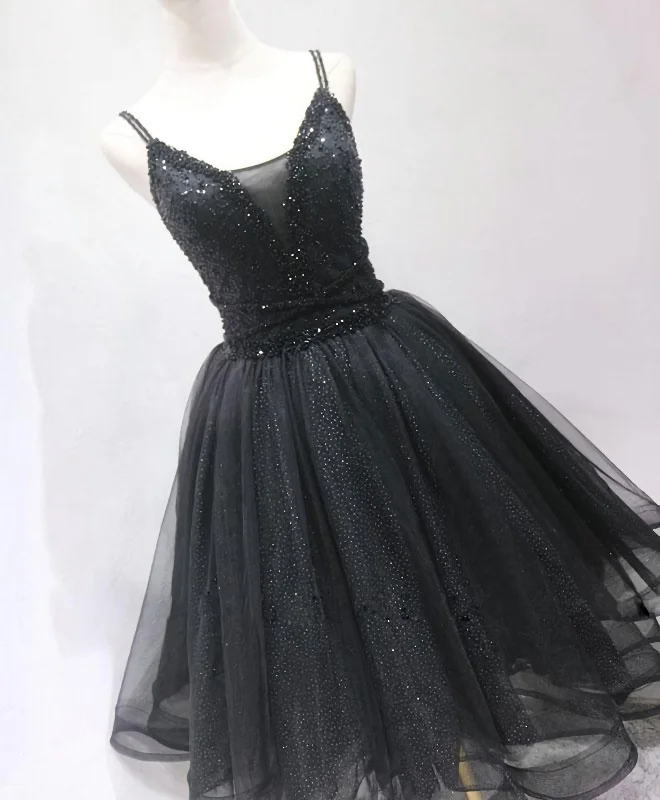 Markdowns Black Tulle Beads Short Prom Dress, Black Homecoming Dress