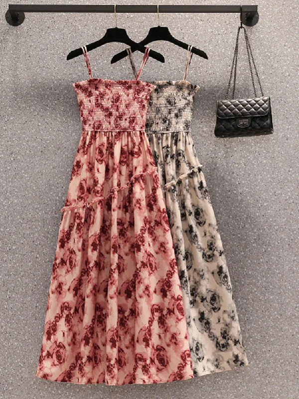 Stock Clearance Plus Size Rose Print Midi Dress