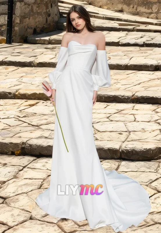 Deep Discounts Sweetheart Long Sleeves Ruched Sheath Wedding Dress